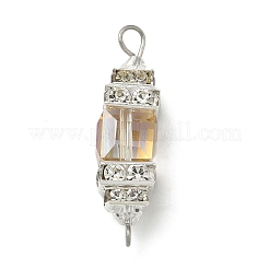 3 шт. 3-цветные подвески-кубики из гальванического стекла и латунных кристаллов со стразами&nbsp;PALLOY-JF04407