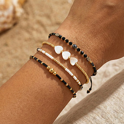 Набор из 4 эластичного браслета из стеклянного бисера двух разных стилей (4 варианта).&nbsp;FG0392-2