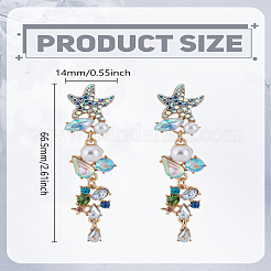 1 пара серег-гвоздиков с кисточками из цинкового сплава со стразами в виде морской звезды&nbsp;EJEW-LP0003-71