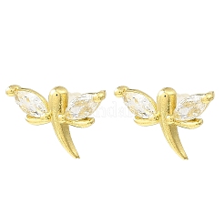Boucles d'oreilles à tige en laiton plaqué or 18 carat véritable libellule&nbsp;EJEW-L270-09G