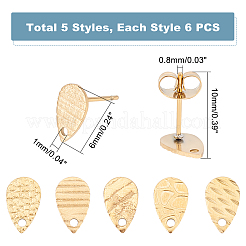 30 pieza de 5 estilos de accesorios para aretes de acero inoxidable 304 con revestimiento iónico (IP)&nbsp;STAS-UN0035-28