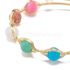 Bracelet de manchette perlé rond en agate patinée naturelle (teint)&nbsp;BJEW-JB08397