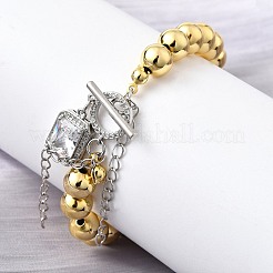 Круглые латунные бусины браслеты с подвесками для женщин&nbsp;BJEW-D317-05PG