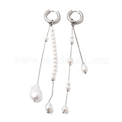 Orecchini a cerchio con nappine in acciaio inossidabile 304 e perle di vetro per donna&nbsp;EJEW-G463-01P
