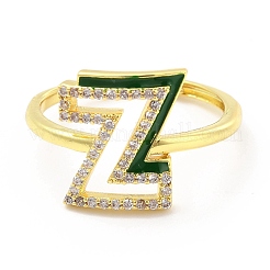 Anello regolabile con lettera iniziale smaltata a colori misti con zirconi chiari&nbsp;RJEW-P045-01G-Z