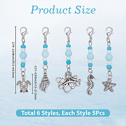 30 ciondolo in lega con tema oceano e perline di vetro decorative in 6 stili&nbsp;HJEW-BM0001-38