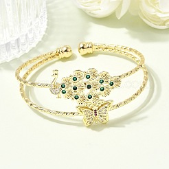 Латунь микро проложить кубического циркония манжеты браслеты&nbsp;BJEW-F526-05G