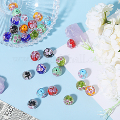 28 шт. 7-х цветные светящиеся бусины ручной работы из золотистого песка в технике лэмпворк&nbsp;LAMP-GL0002-02