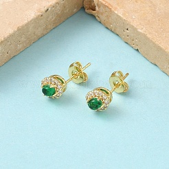 Овальные серьги-гвоздики из латуни с микропаве из прозрачных кубических цирконий&nbsp;EJEW-Z144-08G