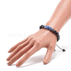 Bracelet en perles rondes tressées en aventurine bleue naturelle & pierre de lave & hématite synthétique&nbsp;BJEW-JB08387-07