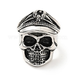 316 Edelstahl Totenkopf Fingerring&nbsp;RJEW-C030-07A-AS