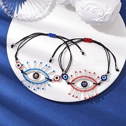 Set di braccialetti a maglie con perline di semi di vetro 2 pz 2 colori occhio di cavallo&nbsp;BJEW-MZ00074