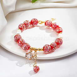 1 filo di perline rotonde in lampwork di sabbia dorata con fiore interno fatto a mano&nbsp;LAMP-OC0001-41