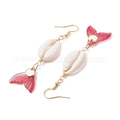 Pendientes colgantes de vidrio con concha de cauri natural&nbsp;EJEW-JE06385-07