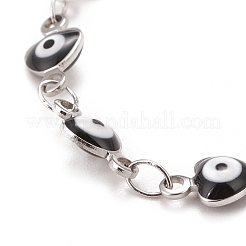 Bracciale a cuore smaltato con catene a maglie malocchio&nbsp;BJEW-P271-06P-04