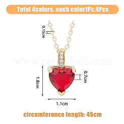 4шт. 4 цвета латуни микропаве кубический цирконий кулон в виде сердца комплект ожерелий&nbsp;NJEW-FI0001-58