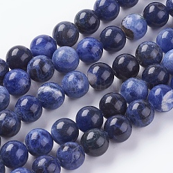 Natural Sodalite Beads Strands, Round, 10mm, Hole: 1mm, about 39pcs/strand, 15.75 inch
