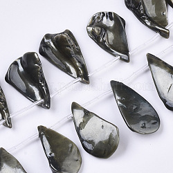 Spray Painted Natural Freshwater Shell Beads Strands, Top Drilled Beads, Teardrop, Dark Olive Green, 24~40x10~20x7~12mm, Hole: 0.8mm, about 15pcs/Strand, 12.99 inch~13.77 inch(33~35cm)