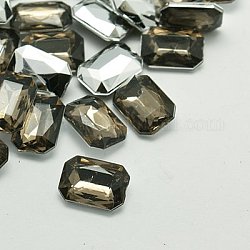 Imitation Taiwan Acrylic Rhinestone Cabochons, Pointed Back & Faceted, Rectangle Octagon, Dark Gray, 8x6x2.5mm