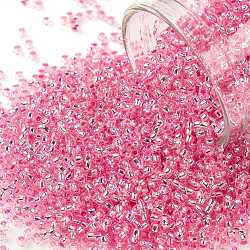 Toho perles de rocaille rondes, Perles de rocaille japonais, (38) rose doublé d'argent, 15/0, 1.5mm, Trou: 0.7mm, environ 15000 pcs/50 g