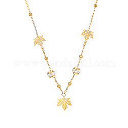 Hollow Maple Leaf Stainless Steel Pendant Necklaces for Women, Golden, 14.96 inch(38cm)