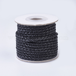 Cuerdas de cuero trenzado, redondo, negro, 3 mm, aproximamente 10 yardas / rodillo
