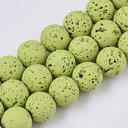 Sprühlackierte natürliche Lavasteinperlenstränge, Runde, lime green, 8~9 mm, Bohrung: 0.7 mm, ca. 47~48 Stk. / Strang, 15.75 Zoll (40 cm)
