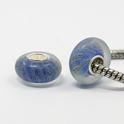 Handmade Lampwork European Beads, with Single Sterling Silver Core, Rondelle, Cornflower Blue, 14x7mm, Hole: 4.5mm