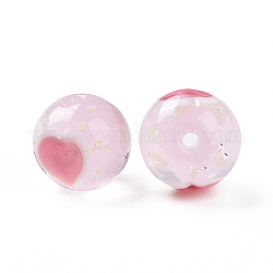 Perles vernissées manuelles, ronde avec motif coeur, rose, 12x11.5mm, Trou: 1.8mm