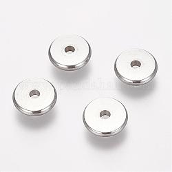 304 Stainless Steel Spacer Beads, Flat Round, Stainless Steel Color, 10x2mm, Hole: 2mm