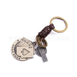 Schlüsselanhänger aus geflochtenem Rindsleder im Punk-Stil, für Autoschlüsselanhänger, Spielkartenmuster, 11 cm