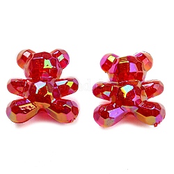 Perles à facettes en acrylique plaqué UV, de couleur plaquée ab , ours irisé, rouge, 18.5x17x12mm, Trou: 2.2mm