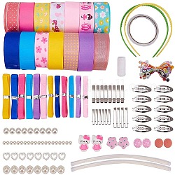 Kits de pinzas de pelo diy sunnyclue, bowknot de la cinta, con clips de hierro y fornituras, color mezclado, 100x0.6~2.5 cm, aproximamente 28strands / set