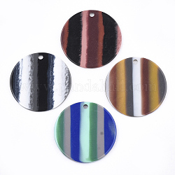 Resin Pendants, Flat Round, Stripe Pattern, Mixed Color, 30x1.5~2mm, Hole: 2mm