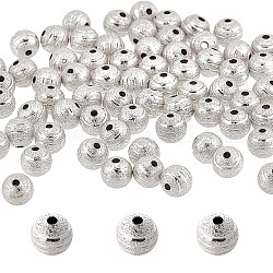 Sunnyclue 100 pezzo di perline in ottone rotonde testurizzate, argento, 8mm, Foro: 1.2 mm