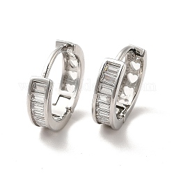 Прямоугольные серьги-кольца из прозрачного кубического циркония, ионное покрытие (ip) латунные полые серьги в форме сердца для женщин, Реальная платина, 14.5x16x4 мм, штифты : 0.8 мм