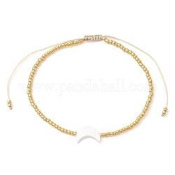 Bracelets de perles tressées en perles naturelles et graines, bracelet réglable, lune, large: 2~8 mm, diamètre intérieur: 2~3-3/8 pouce (5.2~8.7 cm)