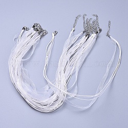 Création de collier en cordon, ruban d'organza & cordon en coton ciré & fermoir en fer plaqué argent, blanc, 17 pouce