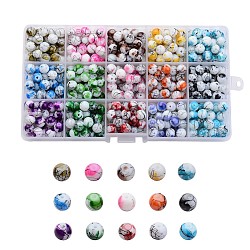 Cuisson perles peintes en verre drawbench, ronde, couleur mixte, 8x7.5mm, Trou: 1.5mm, taille de la boîte: 175x100x22mm, environ 28pcs / grille, 420 pcs / boîte