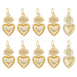 HOBBIESAY 10Pcs Sacred Heart Charms Golden Brass Pendants Charms with Jump Rings Love Shaped Dangle Charms for Jewelry Making Earrings Bracelets Necklaces Craft DIY, Hole: 3.5mm