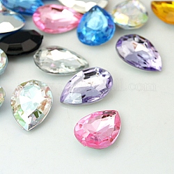 Flat Back Cabochons, Acrylic Rhinestone Beads, Faceted, teardrop, Mixed Color, 18x13x5.5mm