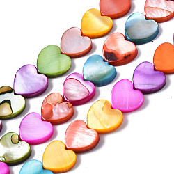 Eau douce naturelle de coquillage perles brins, teinte, cœur, couleur mixte, 9~10x10x2~3mm, Trou: 0.8mm, Environ 44 pcs/chapelet, 15.75 pouce (40 cm)