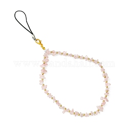 Chip di quarzo rosa naturale e cinturini mobili con perline rotonde in plastica ccb, decorazione di accessori mobili in cavo di nylon, 21.5~22cm