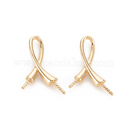 Brass Peg Bails Pendants, for Half Drilled Bead, Nickel Free, Real 18K Gold Plated, 15x11.5x2.5mm, Hole: 2x4.5mm, Pin: 0.8mm