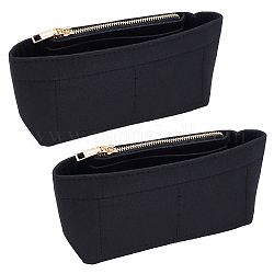 WADORN 2Pcs Felt Purse Organizer Insert, Handbag Felt Organizer Tote Bag Divider Pocket Multi Pockets Compartments Zipper Inside Bag in Bag Organizer for Neverful Speedy, 3.9×7.4 Inch, Black