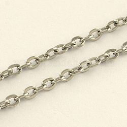 304 Stainless Steel Cable Chains, Unwelded, with Spool, Flat Oval, Stainless Steel Color, 4x3x0.6mm, about 32.8 Feet(10m)/roll