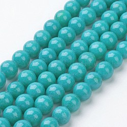 Chapelets de perles rondes en jade de Mashan naturelle, teinte, cyan, 8mm, Trou: 1mm, Environ 51 pcs/chapelet, 15.7 pouce