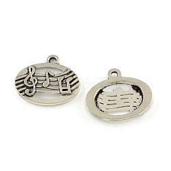 Tibetan Style Zinc Alloy Pendants, Oval with Musical Note, Lead Free & Cadmium Free, Antique Silver, 17.5x19.5x2mm, Hole: 2mm, about 416pcs/500g