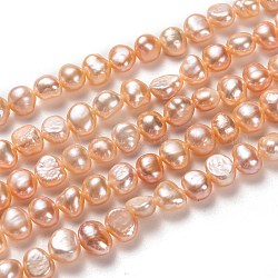 Natural Cultured Freshwater Pearl Beads Strands, Potato, Coral, 5~7x6~8mm, Hole: 0.6mm, about 58pcs/strand, 13.78 inch(35cm)