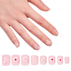 Ensembles de nail art, avec 24pcs ongles en plastique, 24pcs colle à ongles gelée double face, rose, 14.5~23x7~14mm, environ 24 pcs / ensemble